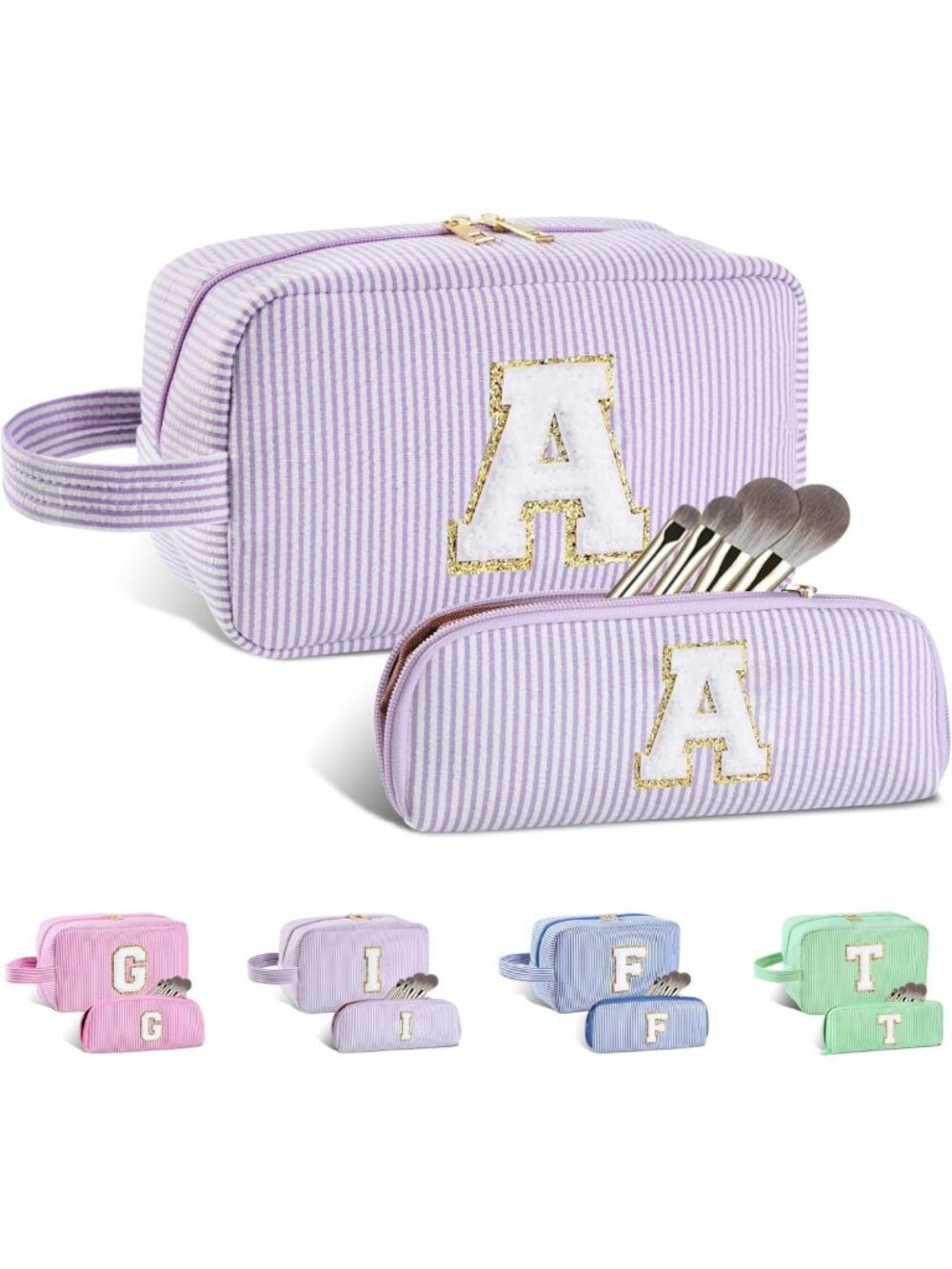 Personalized 2pc Initial Makeup Bag Set - Stylish Gifts for Women in Purple